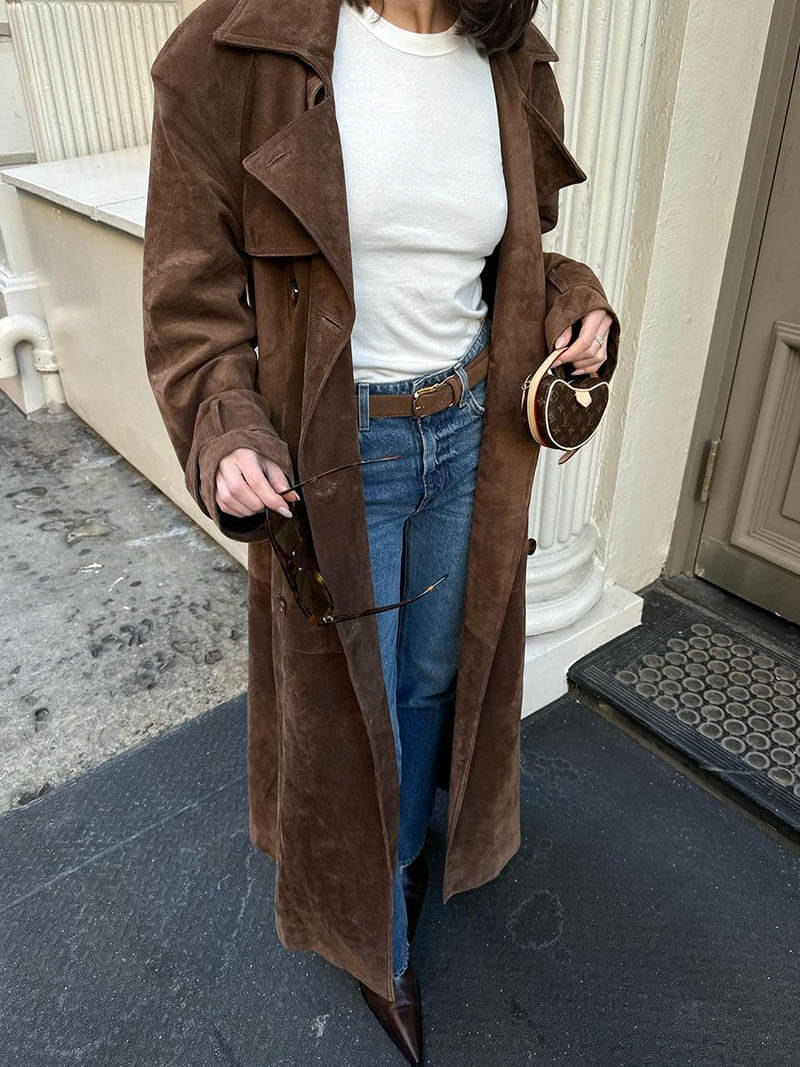 Trench Coat Donna in Suede Classico Lungo con Cintura - Brentozzi
