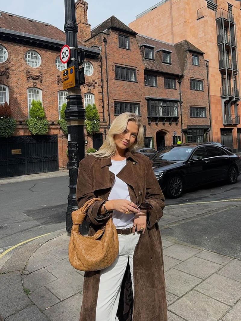 Trench Coat Donna in Suede Classico Lungo con Cintura