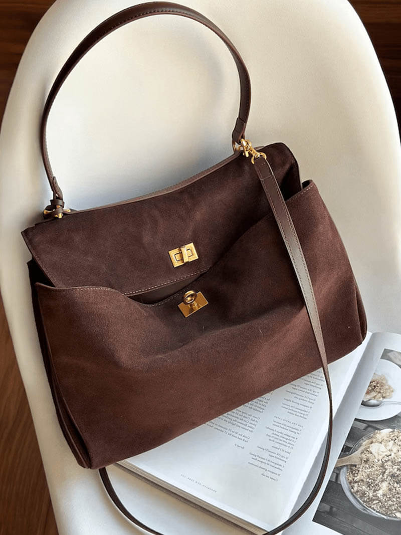 Borsa Donna in Suede Vegan Stile Classico Elegante