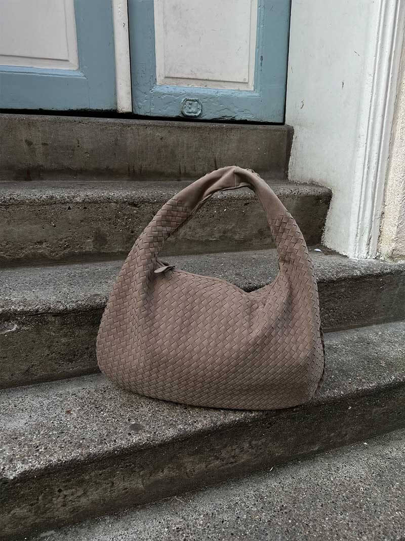 Borsa Hobo Donna in Pelle Scamosciata Intrecciata XL