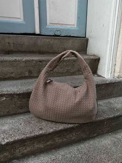 Borsa Hobo Donna in Pelle Scamosciata Intrecciata XL