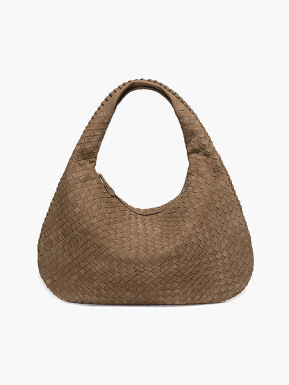 Borsa Hobo Donna in Pelle Scamosciata Intrecciata XL