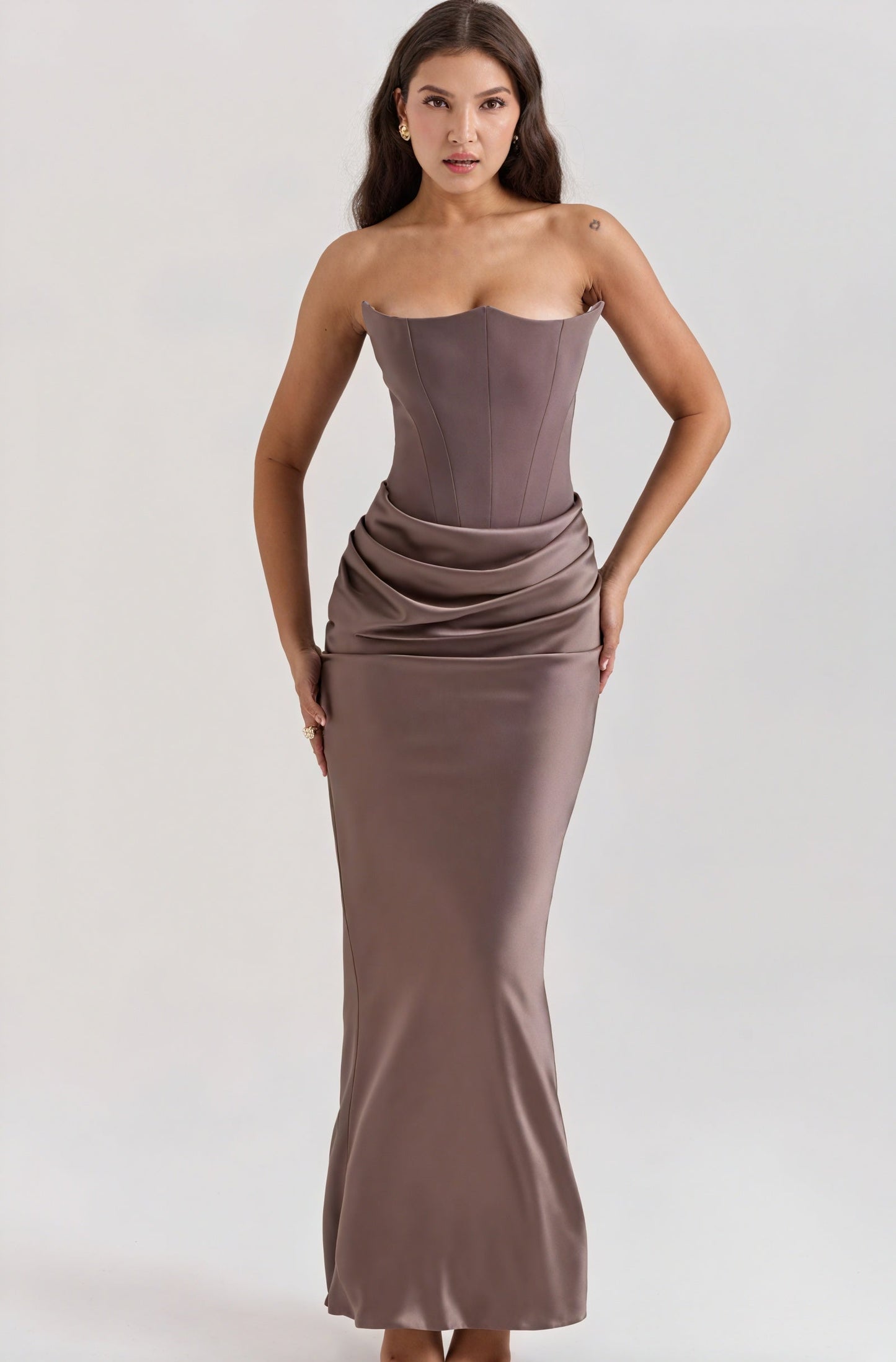 Solea | Abito Lungo Strapless da Cerimonia Marrone
