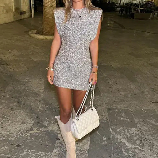 Abito Donna Scollo Tondo Vestibilità Slim Lunghezza Corta