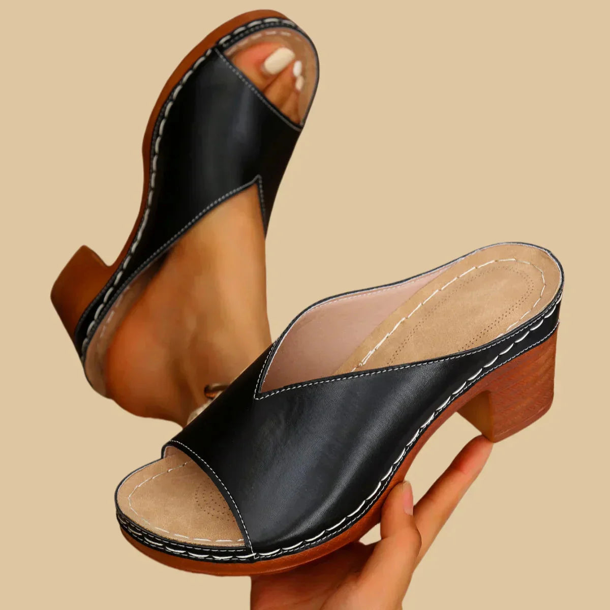 Stella | Mule da Donna Slip-On Punta Aperta Tacco Blocco 4