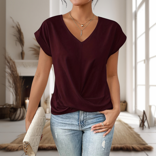 T-shirt Donna Cotone Scollo a Cuore Manica Corta Casual - Vesarelli