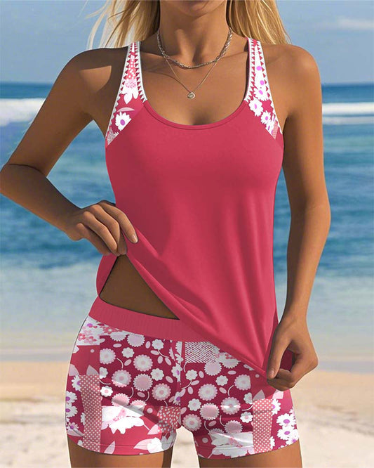 Costume da Bagno Donna Tankini Tessuto Floreale Slim - Vesarelli