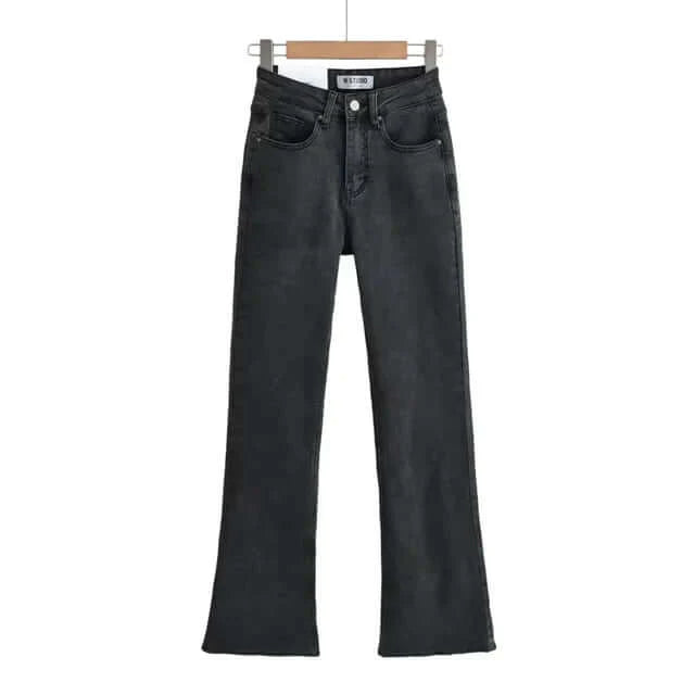 Jeans Donna Vita Alta con Frange a Cuore Taglio Svasato