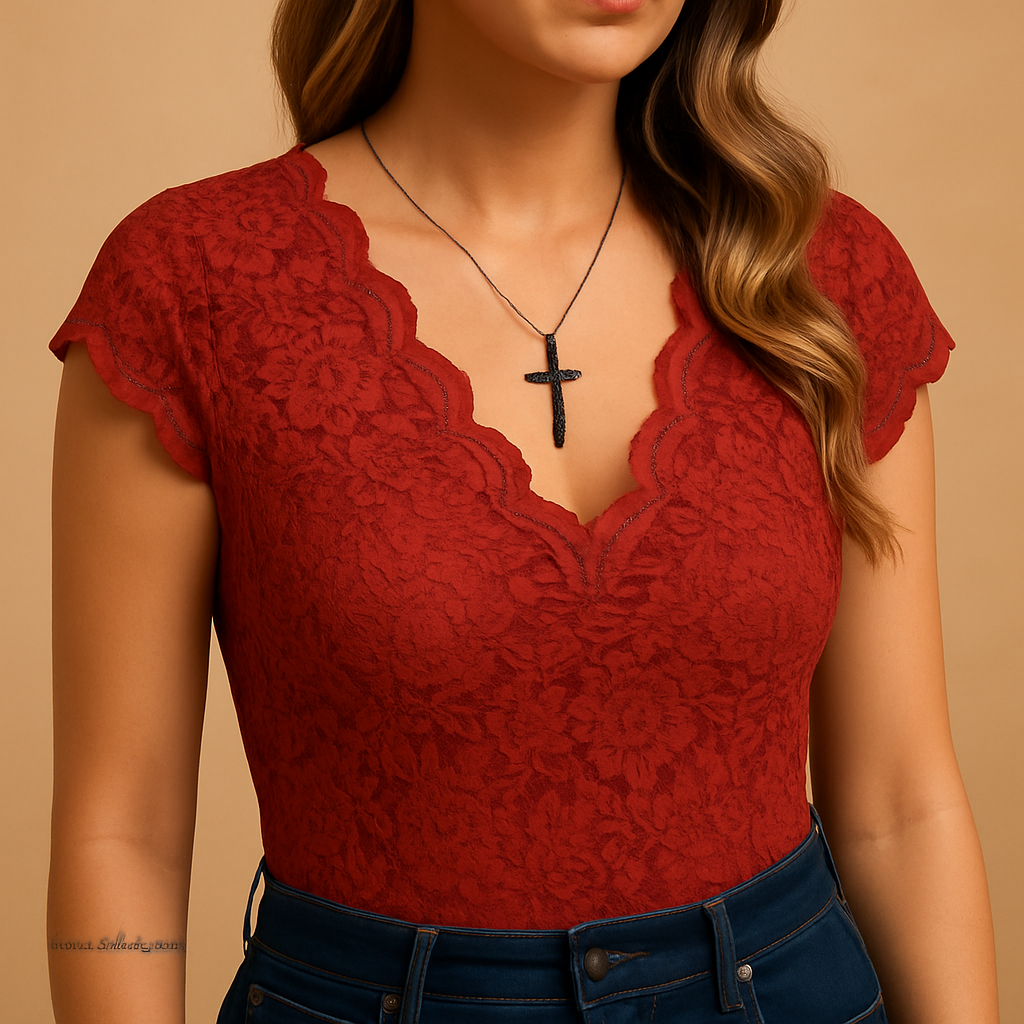 Top senza maniche in pizzo con scollo a V da donna | Elvira 1