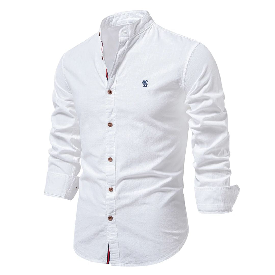 Camicia Uomo Tradizionale Collo Coreana Manica Lunga