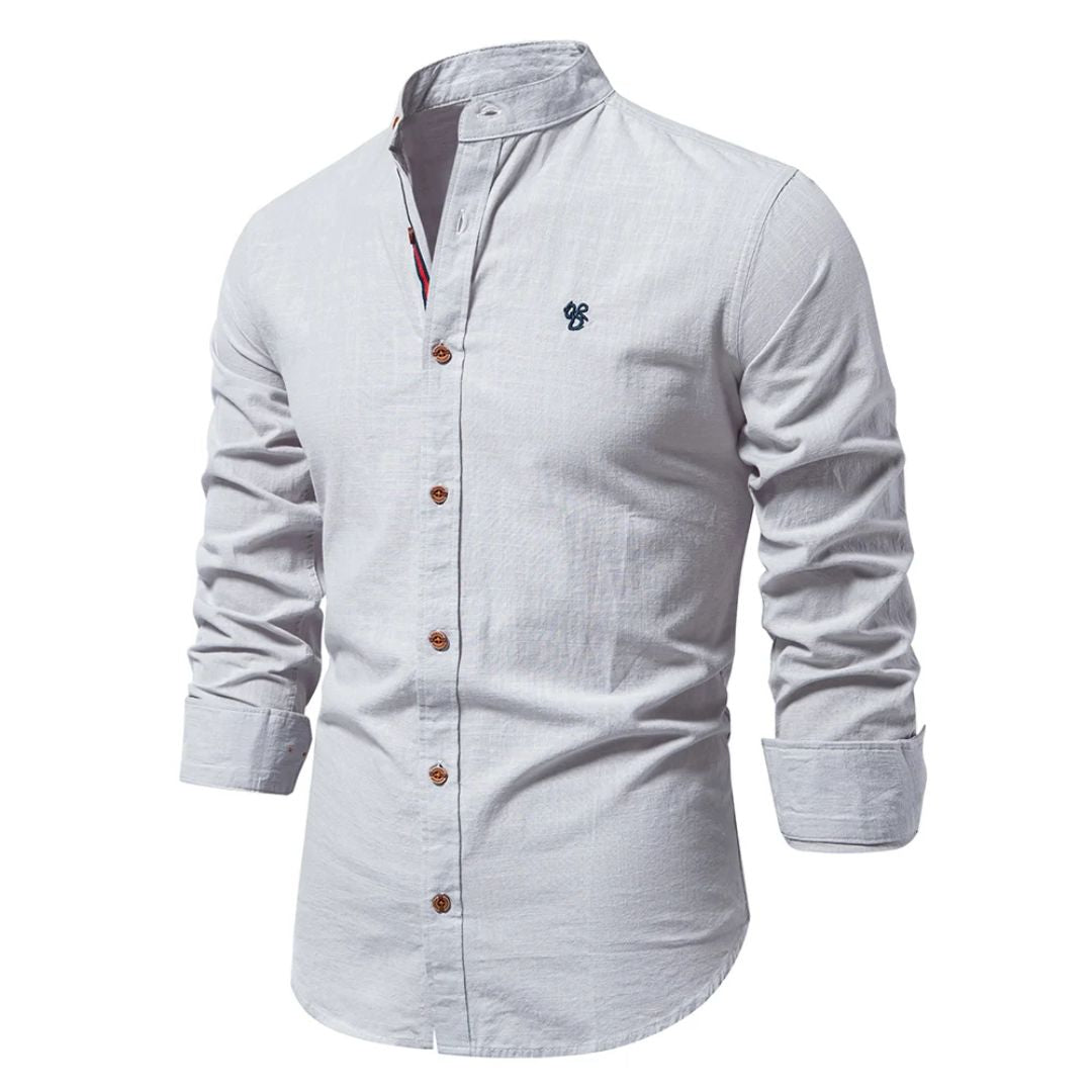 Camicia Uomo Tradizionale Collo Coreana Manica Lunga