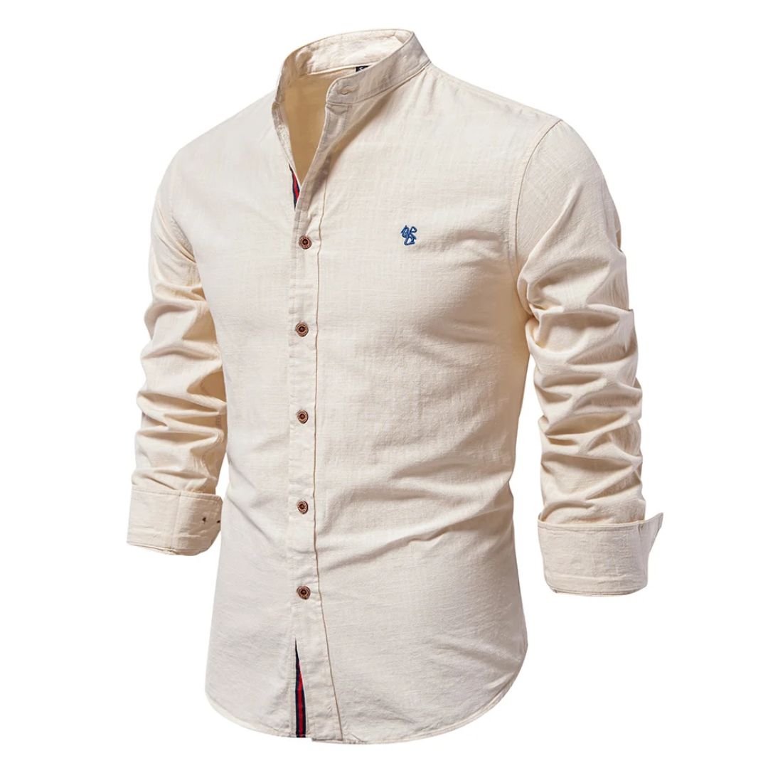 Camicia Uomo Tradizionale Collo Coreana Manica Lunga