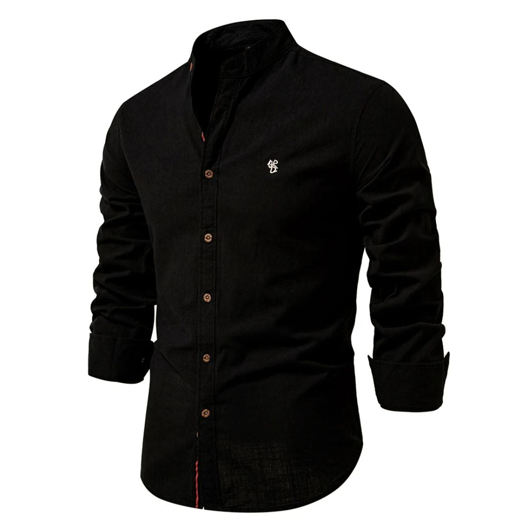 Camicia Uomo Tradizionale Collo Coreana Manica Lunga