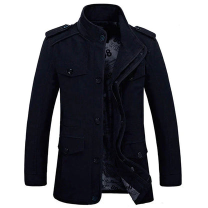 Trenchcoat für Herren - Einreihige Herbstjacke mit schmaler Passform und Reißverschluss-Holzkohle Schwarz-L-Chaps Herrenmode