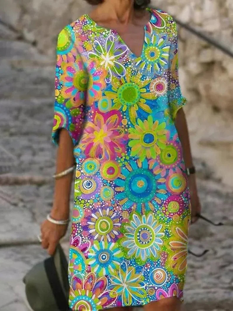 Abito Mini Donna Scollo a V Stampa Floreale Estivo