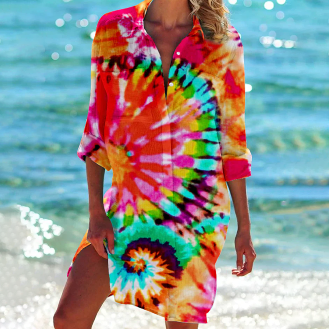 Abito Spiaggia Donna Manica Stampa Batik - Brentozzi