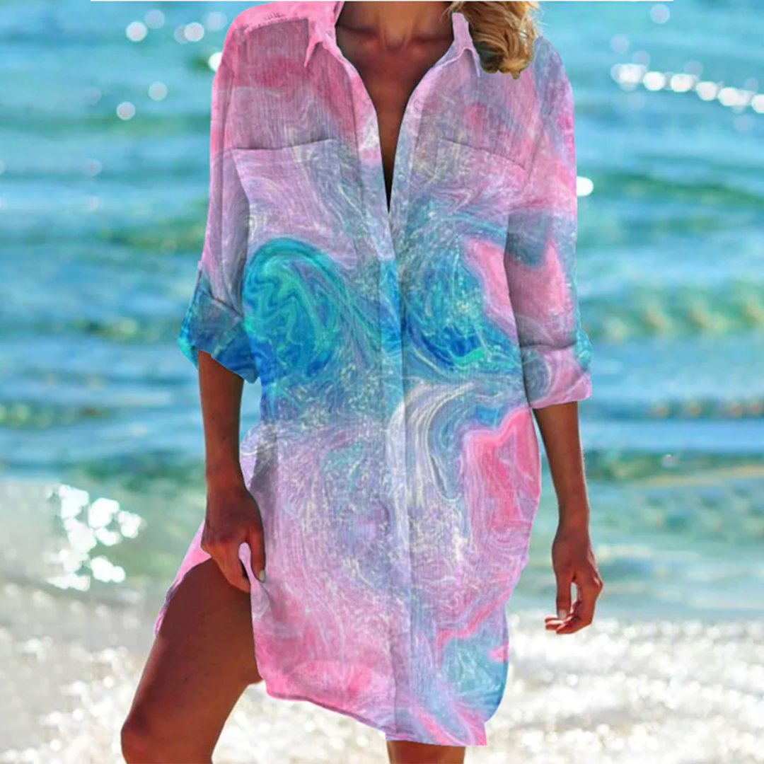 Abito Camicia Donna Manica Lunga Vestibilità Ampia Casual