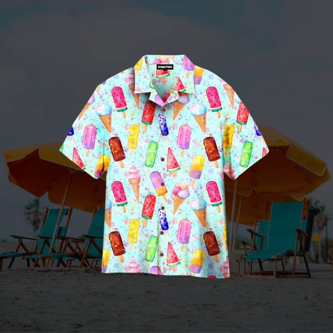 Camicia Uomo Manica Corta Motivo Grafico Estiva