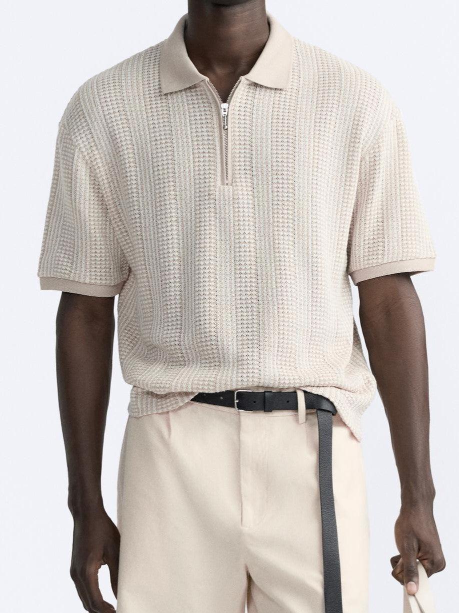 Polo Uomo Maglia Strutturata con Zip