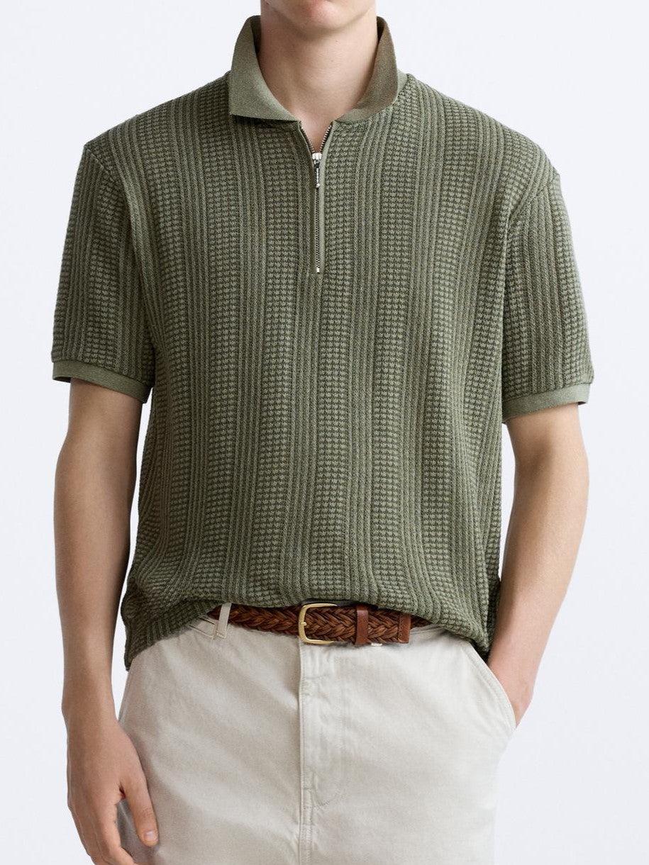 Polo Uomo Maglia Strutturata con Zip