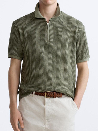 Polo Uomo Maglia Strutturata con Zip