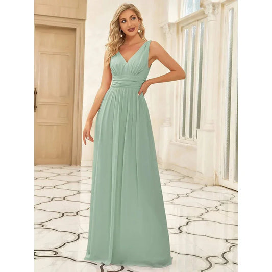 Abito Maxi Donna Scollo a V Orlo Fluttuante - Brentozzi