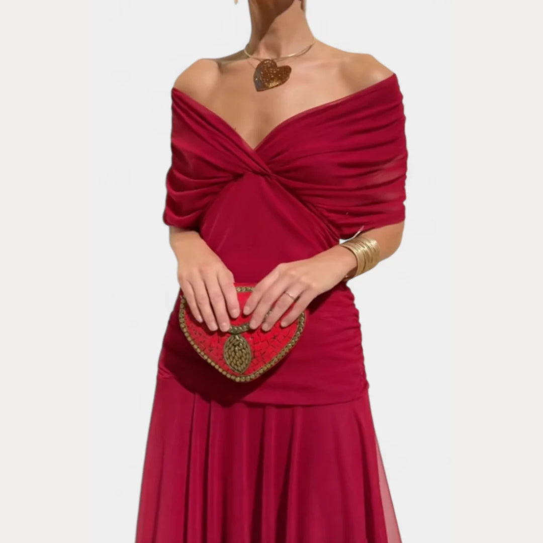 Abito Elegante Donna Scollo Bardot Vestibilità Classica