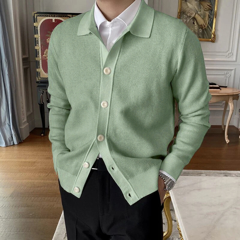Cardigan Uomo Casual con Bottoni e Colletto Classico Morbido