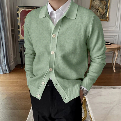 Cardigan Uomo Casual con Bottoni e Colletto Classico Morbido