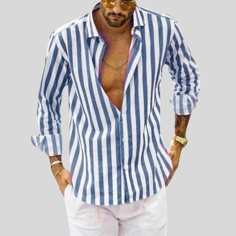 Camicia Uomo a Righe Manica Lunga Slim Fit