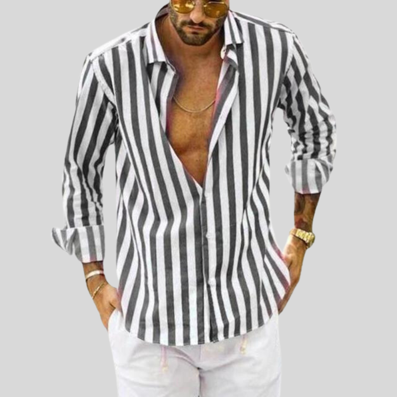 Camicia Uomo a Righe Manica Lunga Slim Fit