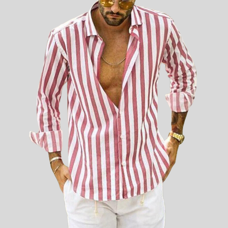 Camicia Uomo a Righe Manica Lunga Slim Fit