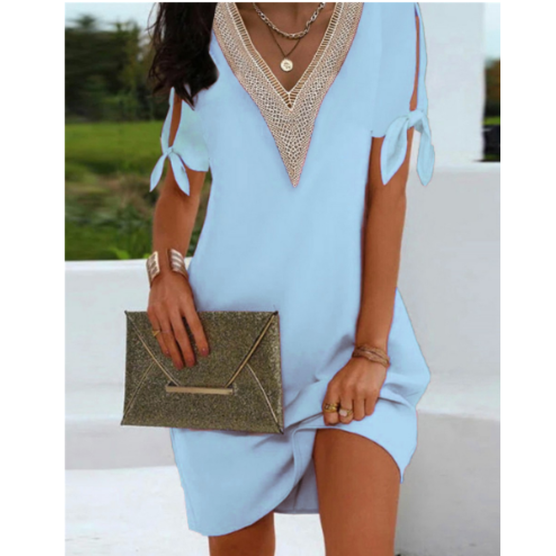 Abito Corto Donna Boho Scollo a V Manica Corta