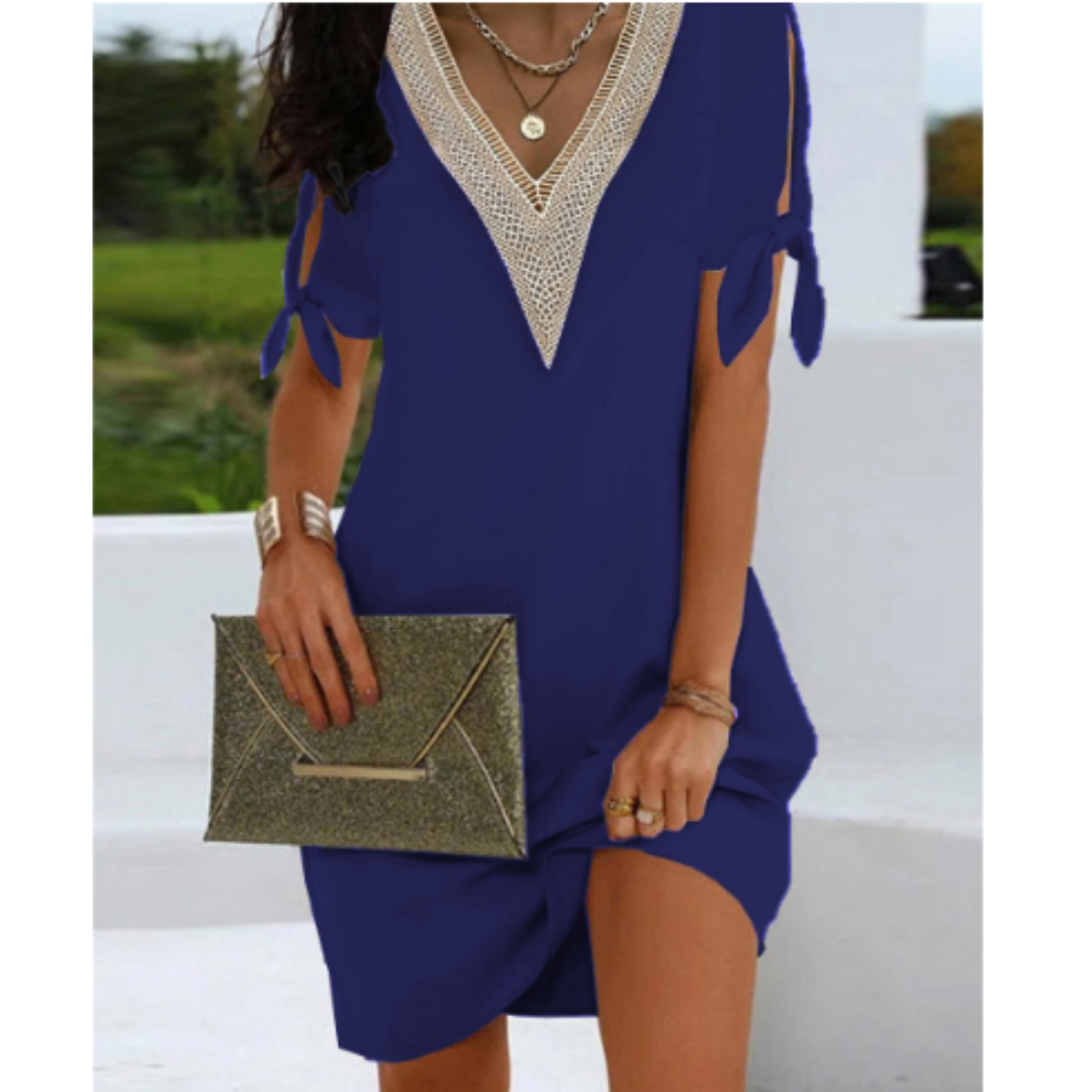 Abito Corto Donna Boho Scollo a V Manica Corta
