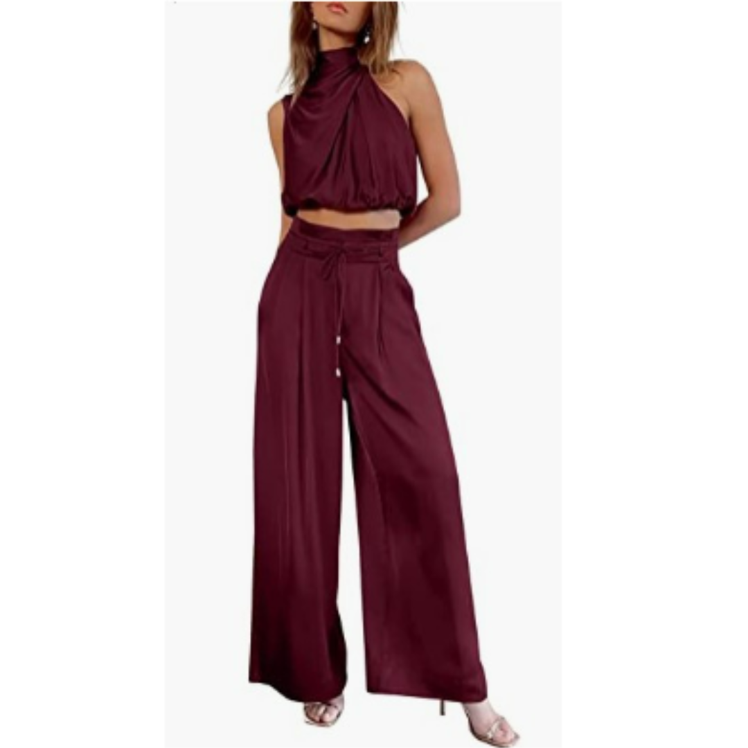 Completo Donna Crop Scollo Halter e Pantaloni Larghi