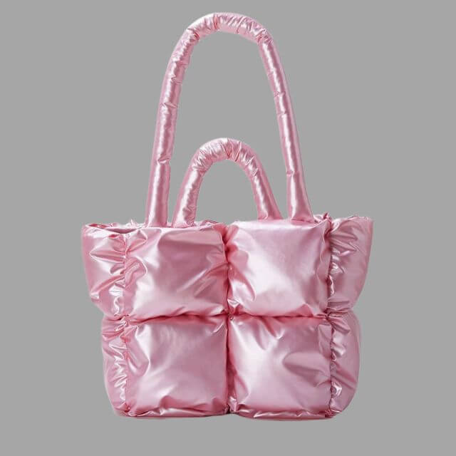 Borsa Donna Imbottita in Tessuto Metallico con Ruches e Tracolla