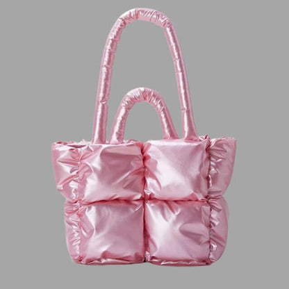 Borsa Donna Imbottita in Tessuto Metallico con Ruches e Tracolla