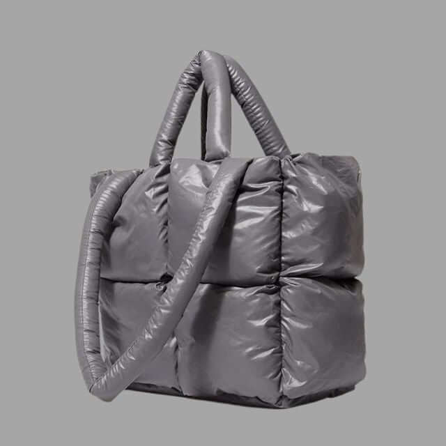 Borsa Donna Imbottita in Tessuto Metallico con Ruches e Tracolla