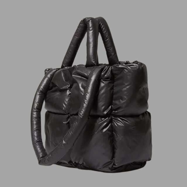 Borsa Donna Imbottita in Tessuto Metallico con Ruches e Tracolla