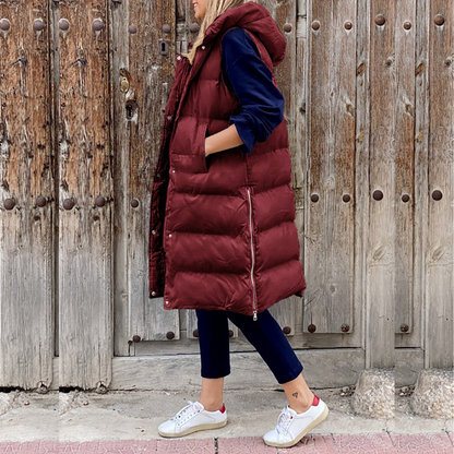 Gilet Imbottito Donna Senza Maniche con Cappuccio Caldo