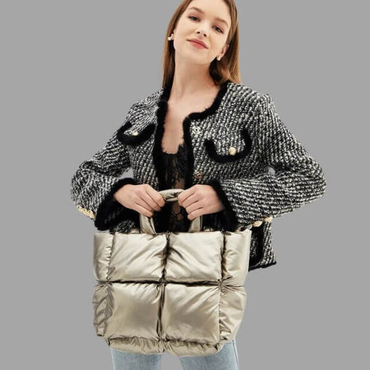 Borsa Donna Imbottita in Tessuto Metallico con Ruches e Tracolla - Brentozzi