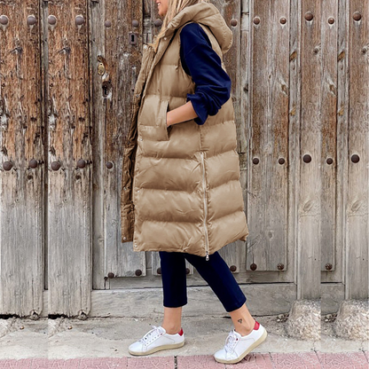 Gilet Imbottito Donna Senza Maniche con Cappuccio Caldo