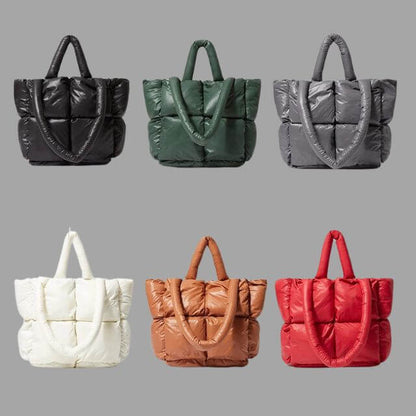 Borsa Donna Imbottita in Tessuto Metallico con Ruches e Tracolla