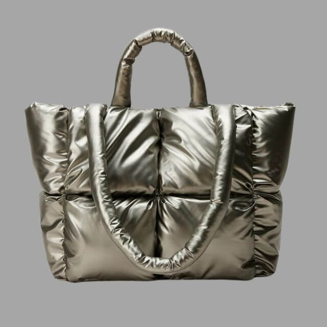 Borsa Donna Imbottita in Tessuto Metallico con Ruches e Tracolla