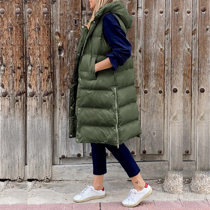 Gilet Imbottito Donna Senza Maniche con Cappuccio Caldo