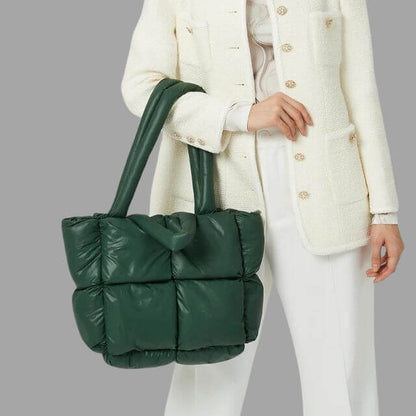Borsa Donna Imbottita in Tessuto Metallico con Ruches e Tracolla