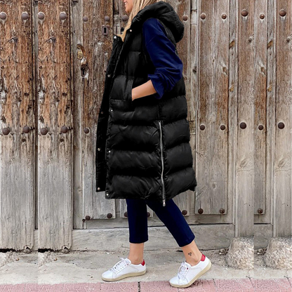Gilet Imbottito Donna Senza Maniche con Cappuccio Caldo