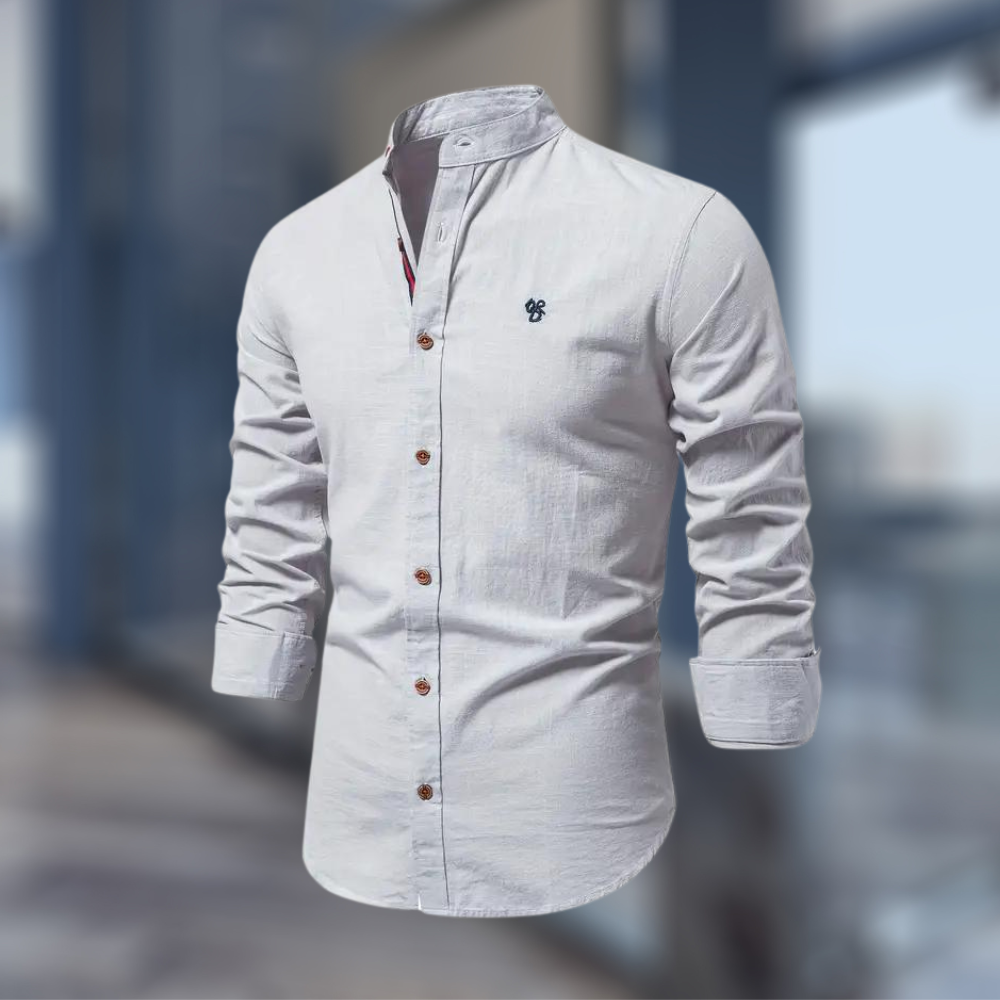 Camicia Uomo Collo Coreana Manica Lunga