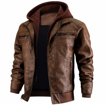 Giacca Biker Uomo Invernale Corta con Cappuccio e Zip
