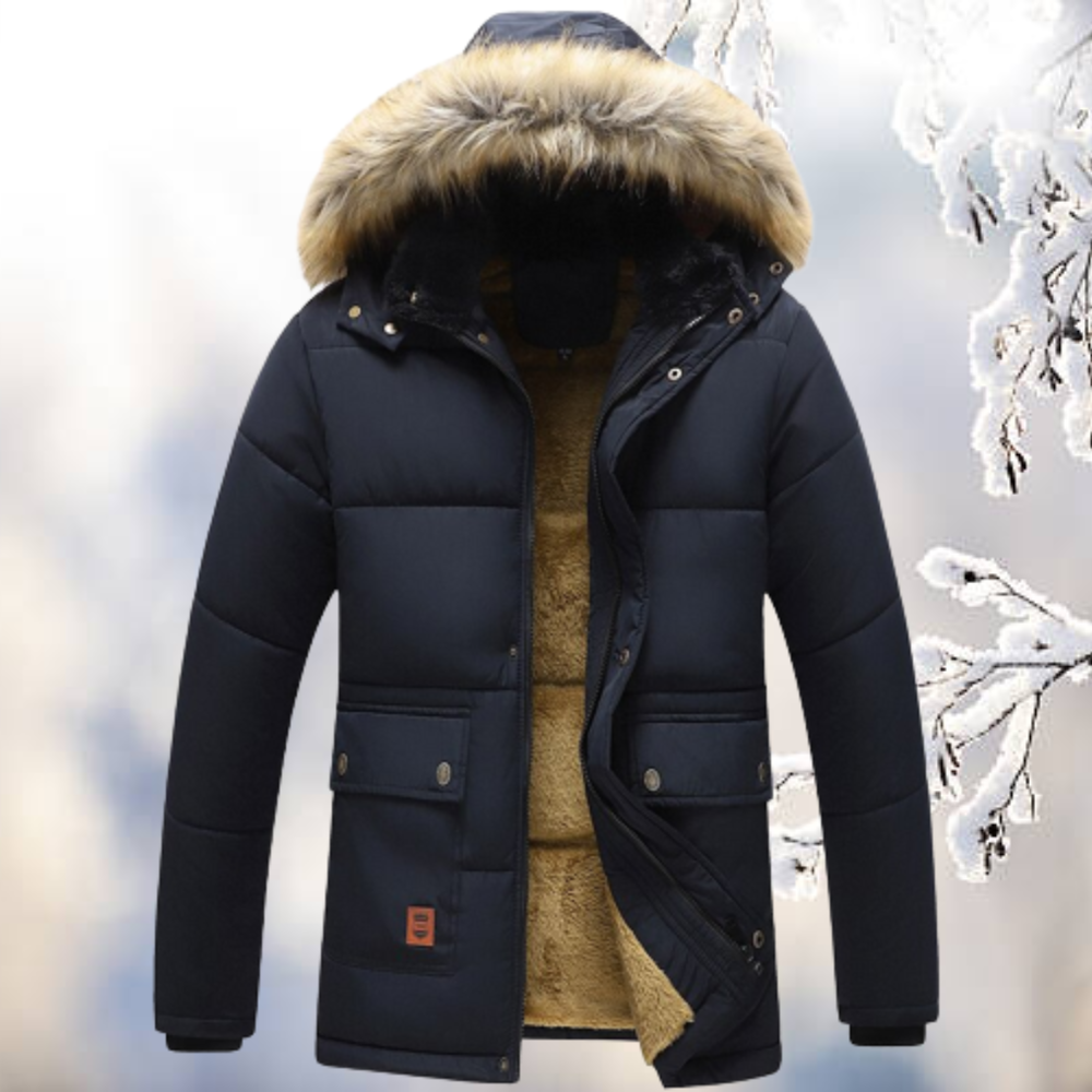 Parka Uomo Invernale Imbottito Collo in Pelliccia Sintetica